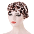 Women's leopard print milk silk turban hat with stylish crossover braid detail - Coffee Leopard