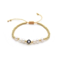 Armband mit Barockperlen, Goldperlen und Evil Eye Anhänger, verstellbare Kordel - Hellblau