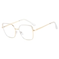 Fashionable geometric cat-eye glasses frame in polished gold finish with clear lenses - White Frame