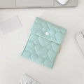 Quilted mint green sanitary bag with heart patterns and a white snap button closure - Heart Quilted Green Sanitary Bag