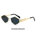 Gafas de sol geométricas hexagonales de metal dorado con cristales gris oscuro - Montura Dorada Lente Gris