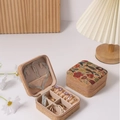 Portable cork jewelry box for travel featuring engraved fish and leaf patterns - 10*10*5cm / Vintage Wood Grain [Fantasy Fish]