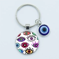 Blue Evil Eye keychain with silver alloy ring and colorful cartoon eye pendant - Colorful Cartoon Eye