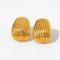 Boucles d'oreilles ovales en acier inoxydable doré 18 carats avec texture nervurée chic - Style Ovale à Nervures Verticales (KDE1979)