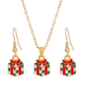 Set gioielli natalizi con collana e orecchini a forma di scatola regalo smaltata - Scatola regalo