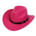 Western style rose red cowboy hat featuring a black leather band and golden buckle - M (56-58cm) / Rose Red (170-J)