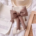 Beige cotton crew socks with large brown 3D bow decoration on a cozy desk setting - One Size (EU 34-39) / Beige Sock Coffee Bow