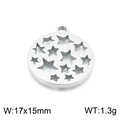 Pendentif circulaire en acier inoxydable argenté avec étoiles ajourées 17x15mm 1,3g - Argent (KLJ7777-Z)
