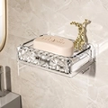 Portasapone a parete con corna dorate in acrilico trasparente dal design di lusso - Bianco Trasparente - Strato Singolo + Coniglio d'Oro