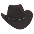 Détail du chapeau de cowboy marron foncé avec perles turquoise et rivets argentés sur bande - M (56-58cm) / Café Foncé (Cowboy Turquoise)