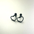 Black heart stud earrings for men featuring a textured finish and secure ball back closure - Black Twisted Texture Heart Studs