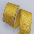 Sparkling gold glitter ribbon roll with high-density stitched edges for gift wrapping - 4cm / Yellow