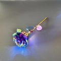 Luminous rainbow gold foil rose with golden stem and pink heart charm gift - Colorful Gold Purple + Heart Light