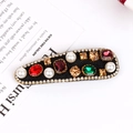 Pasador BB vintage con piedras preciosas de colores y perlas sobre base negra - Estilo Socialite [Negro Gota]
