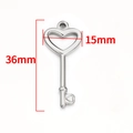 Silver heart key pendant DIY accessory in stainless steel with 36mm length and 15mm width - Steel Hollow Heart Key Pendant 36mm