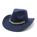 Detail of dark blue felt cowboy hat featuring vintage band with green marble stones - M(56-58cm) / Navy Blue