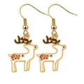 Detail view of festive reindeer alloy earrings with gold hooks and red enamel accents - White Reindeer