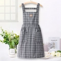 Chic grey plaid cotton kitchen apron with cute bear embroidery and cross-back straps - Plaid Bear Style / Gray (Plaid Bear)