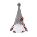 Gnomo di Natale con cappello in maglia grigio, bacche rosse e braccia a righe - Gnomo Luminoso con Cappello di Maglia Grigio