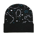 Black knit beanie with blue and white star jacquard pattern and folded cuff design - Black Starry Sky Pattern (D)