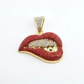 Hip hop gold necklace with a red rhinestone biting lip pendant on white background - Gold Single Pendant (Red Lips)