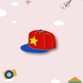 Red and blue cartoon baseball cap enamel brooch pin with yellow star accent - Student Cap
