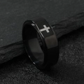 Detailed close-up of a black stainless steel ring featuring a matte cross pattern design - US 9 / 8MM Black