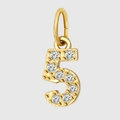 Golden number 5 pendant with clear round zircon stones and stainless steel finish - Number 5