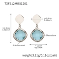 Silver stainless steel geometric earrings with light blue glass stone settings - Earrings / Steel Lake Blue