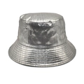 Close-up of metallic silver bucket hat showing vertical texture and rim stitching detail - M (56-58cm) / Silver