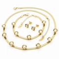 Golden titanium steel jewelry set featuring pearl flower necklace, bracelet and earrings - Golden Flower Pearl Style (KS198577-HR)