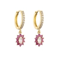 Orecchini a cerchio dorati con ciondoli a fiore in cristallo rosa e zircone centrale - Trasparente e Rosso Rosa