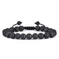 Men's matte black lava stone bead bracelet with adjustable woven rope and natural texture - Lava Stone with Woven Adjustable Rope