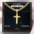 Men's gold punk cross necklace in gift box with grandson sentimental card - To Dearest Grandson-Gold Cross Cuban Chain