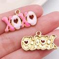 Pink enamel XOXO heart charms in golden alloy finish for DIY jewelry making - Pink XOXO Letter Plate (21187)