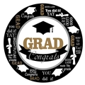 Afstudeerfeest borden met gouden Congrats Grad opdruk op zwart en wit ontwerp - 16 stuks 7-inch borden