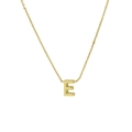 Classic 18k gold necklace featuring a polished letter E alphabet pendant on a thin chain - Letter E