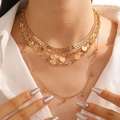 Multi-layer gold star necklace featuring layered fishbone chains and round pendant charms - Gold-Tone 4-Layer Round Bead & Disc Geometric Set (02 KC Gold Disc 1667)
