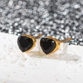 Élégantes boucles d'oreilles cœur en acier plaqué or 18k avec pierres noires facettées - Cœur Zirconium Noir