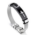 Dettaglio del bracciale a maglia argento con croce nera e anelli in gomma nera - Cinturino in Maglia Argento (Cassa Nera + Croce Argento)
