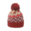 Winter knit beanie with red pom-pom and geometric wave pattern in red, beige and grey - Red / M (56-58cm)