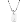 Silver stainless steel box chain necklace with a square pendant featuring letter J - Letter J / Silver
