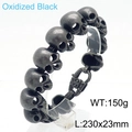 Men's gothic skull bracelet in oxidized black finish with heavy punk steel chain - Matte Black