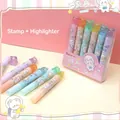 6-color mini bear pill highlighters set with dual tips and cute bear shaped caps - Cute Bear Stamp