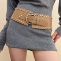 Ceinture rétro en similicuir camel avec grande boucle ronde argentée et rivets - 73# Marron Clair Géométrique Rivet Anneau