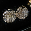 Elegant gold round earrings with sparkling pavé crystals and hypoallergenic silver pins - 91# Silver Needle-Gold-Rhinestone Circle-Starry Large Diameter