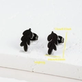 Macro detail of leaf-shaped black ear studs with 1.3cm size and 2g weight specs - 028 Leaf / Black