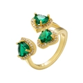 Verstellbarer 18K vergoldeter offener Ring mit drei herzförmigen grünen Edelsteinen - Gold Grüner Zirkonia