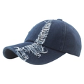 Casquette de baseball en jean bleu foncé avec trous usés et style vintage urbain - Réglable / Bleu foncé