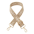 Detalle de correa jacquard caqui con bordado blanco y hebillas de metal dorado - Hebilla Dorada / Caqui sobre Base Beige